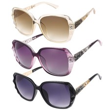 3 Pcs Women Large Sunglasses UV400 Oversized Glasses with Sparkling Large Frame