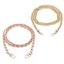 2 Pcs Purse Chain Strap, 47 Inch for Bag, Light Gold Chain with Pink Leather