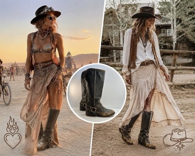 Circle G Distressed Leather Harness Boot Women 8.5 Moto Biker BurningMan Cowgirl