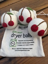 Once Again Home Co. Wool Dryer Balls Set of 3 Reusable Long-Lasting Cherry