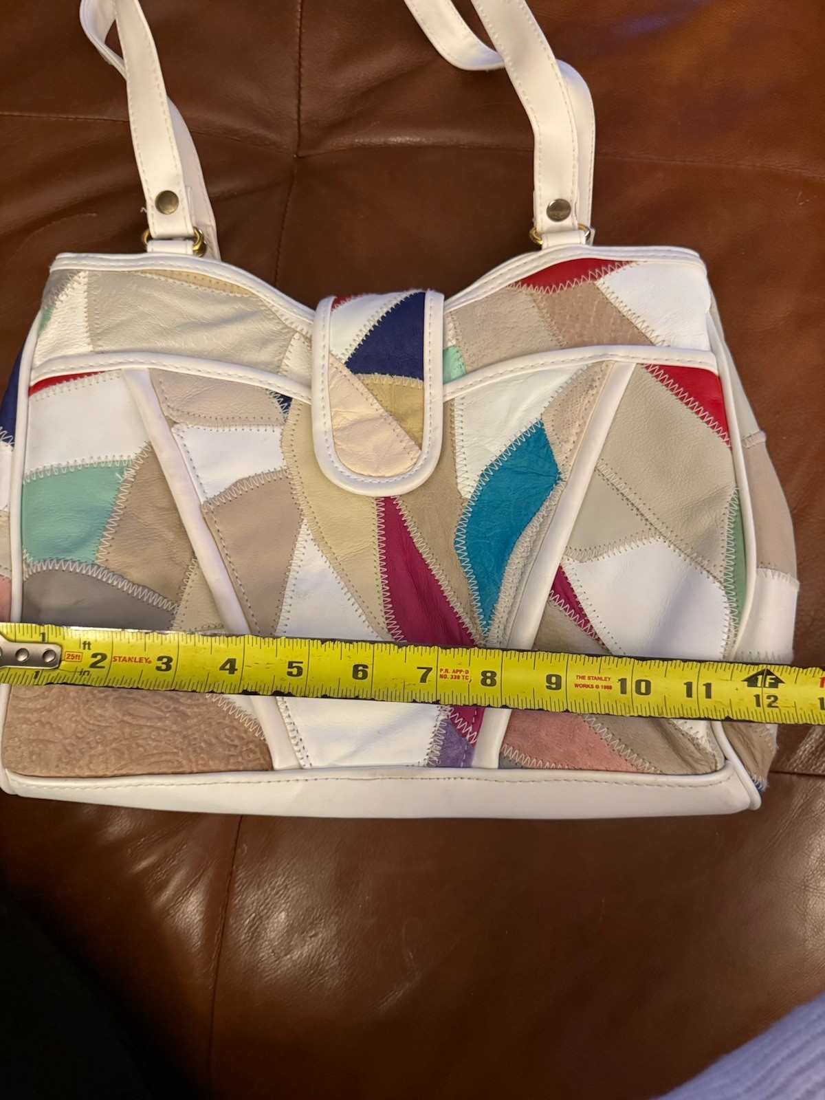 VTG Rainbow Genuine Leather Patchwork Shoulder Ba… - image 5