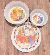 Vintage Winnie The Pooh 3 Piece Melamine Walt Disney Dish Set Plate 2 Bowls