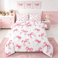 Kawaii Pink Bow Bedding Set for Boys Girls Twin Size Cute Dreamy Princess Sty...