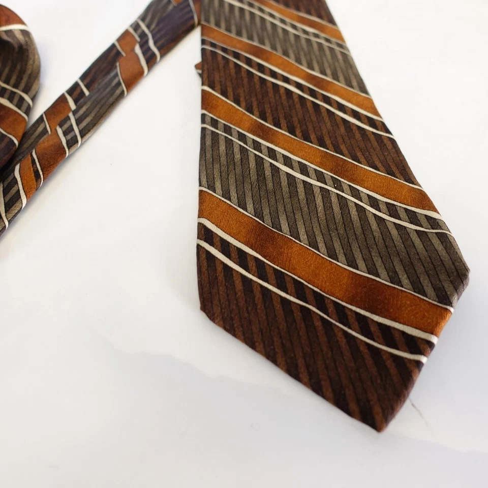 Mulberry Neck Tie Men Brown Silk Striped Abstract Graphic Suit Wide Ziggurat USA - Image 4 of 4