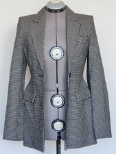 Classic Houndstooth Pattern Jacket Sz 0, EU 32, Black/White, Unique Cut Blazer