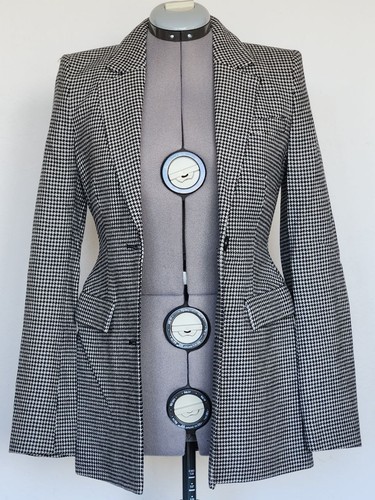 Classic Houndstooth Pattern Jacket Sz 0, EU 32, Black/White, Unique Style Blazer