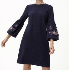 LOFT Floral Embroidered Bell Sleeve Dress - Size S