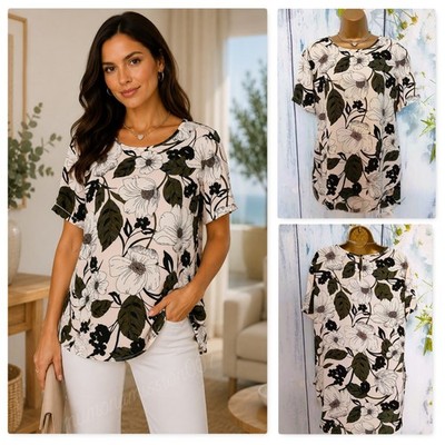 Dorothy Perkins Blumenmuster Tunika Top Größe 18 Kurzarm Smart Casual Bluse