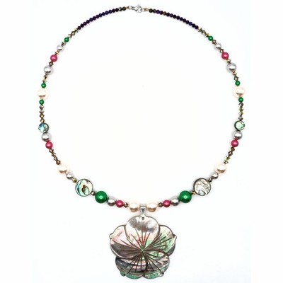 Halskette ''Calipso'' in Perlen und Swarovski Kristallen und Abalone Perlmutt