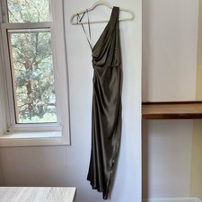 NWT New Reformation Dasha Silk Dress Midi One Shoulder in Morel Green 8