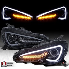Fit 2012-2016 Scion FRS LED Bar Projector Headlights Headlamps Black Smoke 12-16
