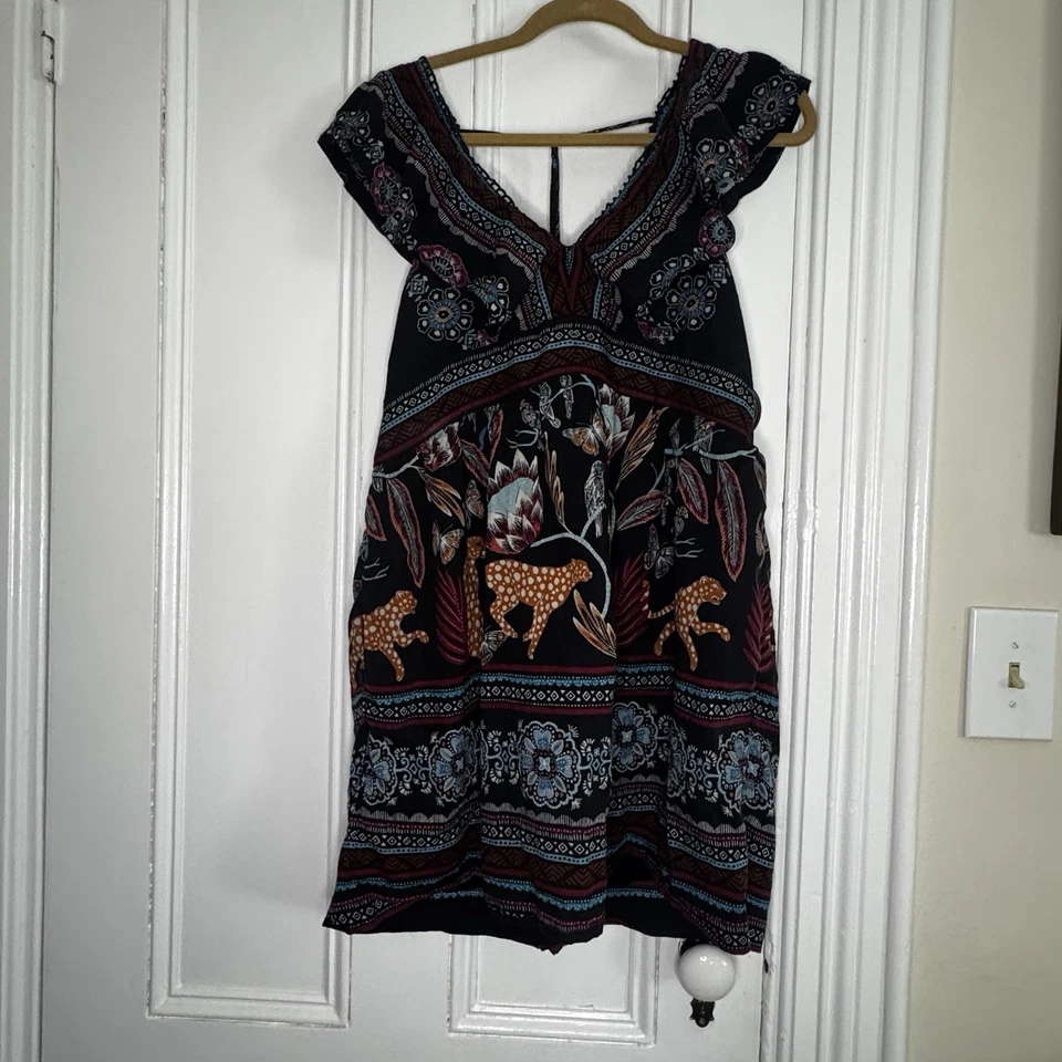 Mini Vestido Túnica Anthropologie Cuello en V Motivo Selva Boho Talla M Mediano Foto 3 de 4