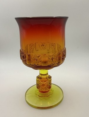 Vintage Amberina LG Wright Glass Daisy & Cube Glass Water Goblet 5.75'' Cadmium