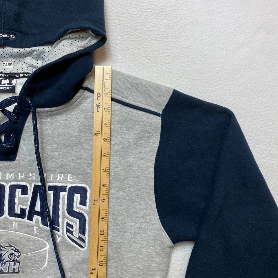 VINTAGE New Hampshire Wildcats Hoodie Mens M Gray Navy Lace Up Pullover CI Sport - Image 2 of 4