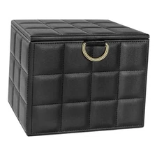 Disposable Face Towel Holder for Bathroom, Black Faux Leather Facial Towels 