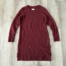 Lucky Brand Size Small Burgandy Knitted Sweater Dress Long-Sleeve Knot Side