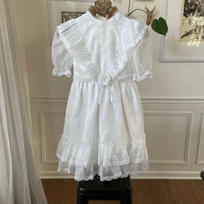 Vintage Little Princess Girls White Dress Flower Girl First Communion 12