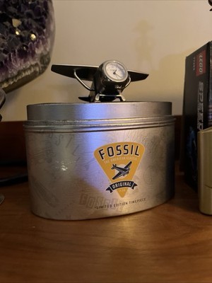 NICE Authentic Fossil Limited Edition Timepiece Airplane Desktop Clock Silver