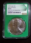 1992 SILVER EAGLE NGC MS69 EARLY PRODUCTION FROM US MINT SEALED BOX GREEN CORE
