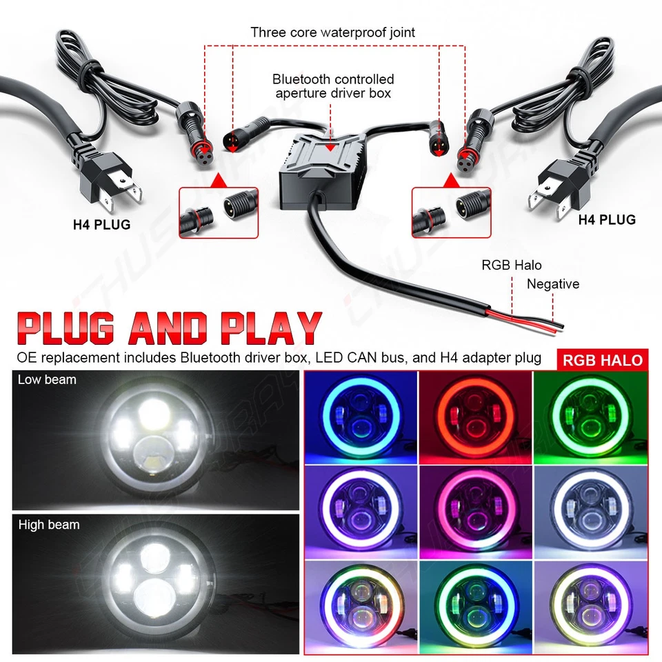 Par combinado de luces LED DRL de 7"" RGB para Dodge Raider 1987-1989 Foto 3 de 4
