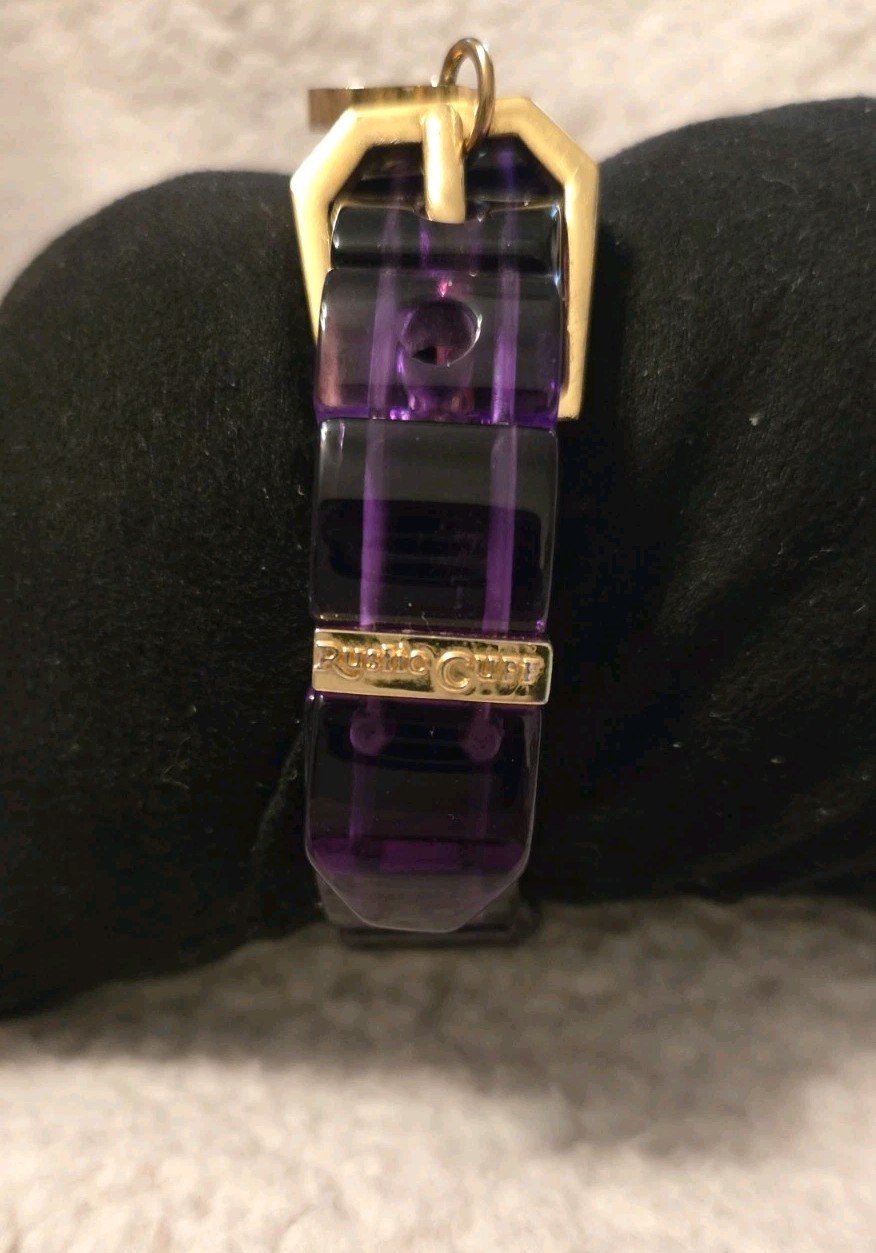 Rustic Cuff Amethyst Buckle Stretch Bracelet Gold… - image 3