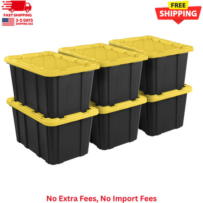 6 Pack Sterilite Large 27 Gallon Durable Plastic Storage Bin with Snap-On Lid