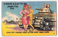 c1940's Military Postcard, WWII Comic Linen, Humorous Patriotic Soldier Era