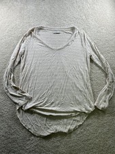 Abercrombie  Fitch Women's Beige Striped V-Neck Long Sleeve Top M
