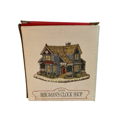 New Open Box- Vintage Bergmans Clock Shop Figurine AH104 Liberty Falls House