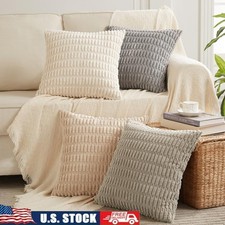 Corduroy Striped Pillow Covers Soft Plush Cushion Cases Set of 4 Zippered Covers