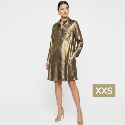 BCBGMAXAZRIA Metallic Gold Shirt Dress   Emilee Shimmer Mini   Party Glam XXS