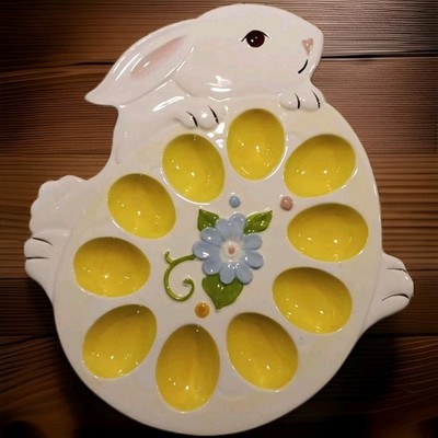 Pier 1 Imports Easter Deviled Egg Serving Plate White Pastel Holds 10 Egg Halves