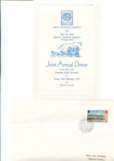 Isle of Man 1977 Philatelic & Postal History Society's Dinner menu & cover