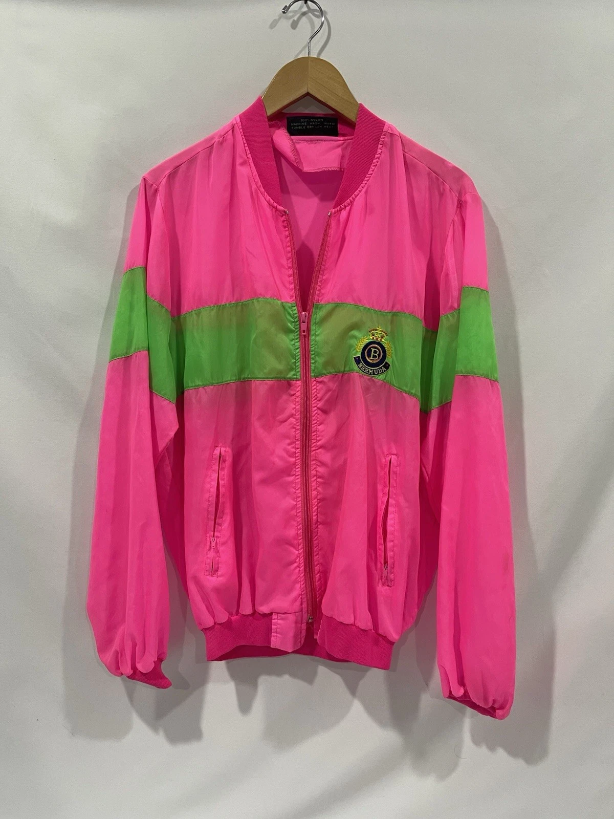 Vintage Neon Pink Bermuda Nylon Jacket Windbreaker 80s Size Large
