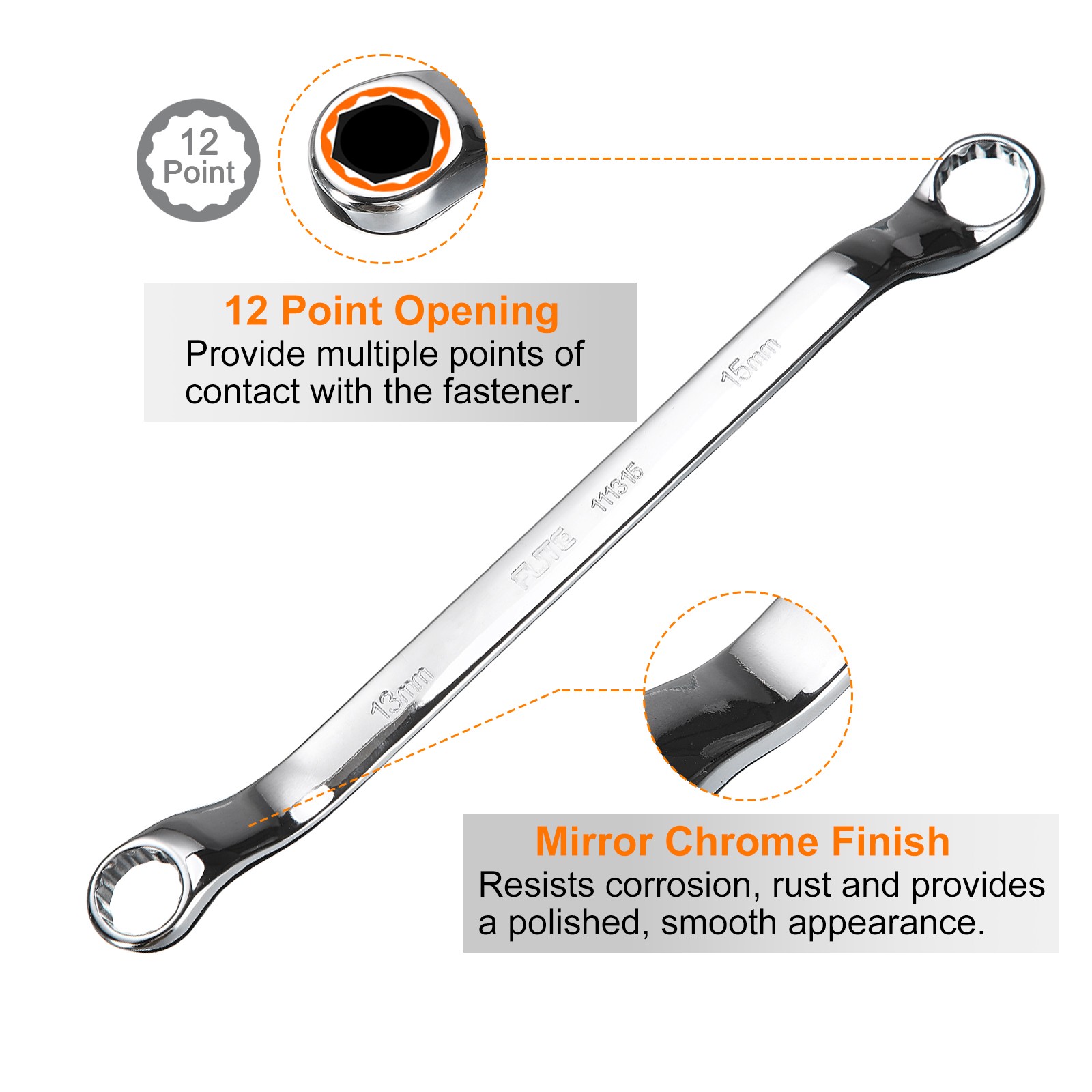 2pcs 45 Degree Offset Box End Wrench 13mm x 15mm Metric 12 Point CR-V Double Box