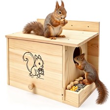 FODFACTORY Wood Squirrel House Feeder Outdoor Nesting Box for Squirrels
