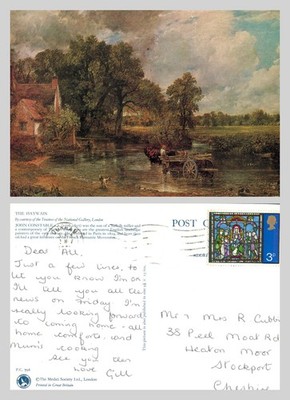 Alte Postkarte - John Constable The Hay Wain Kunst Reproduktion VERSCHICKT