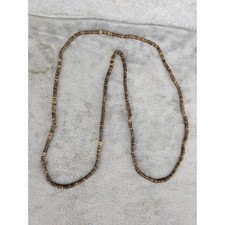 Vintage Brown Coconut Shell Heishi Bead Long Necklace 42 Inch Tropical Boho