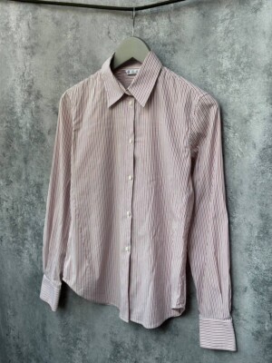 Loro Piana Hemd mit Knopfleiste gestreift Oxford rosa/weiß langarm Damen Gr.42