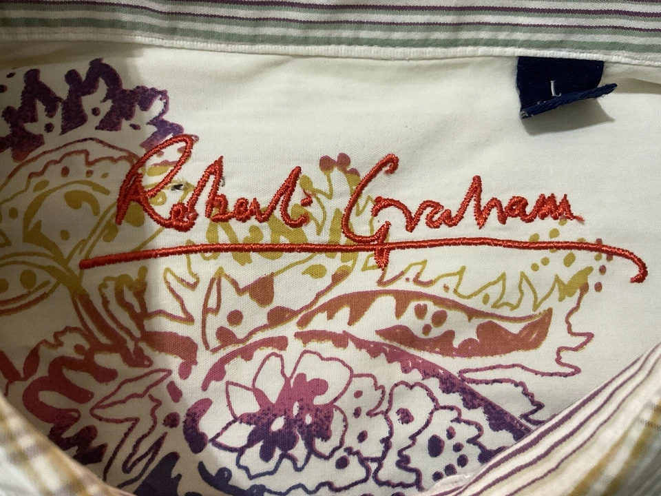 Camisa de Vestir Robert Graham Cachemira Bordada L/S Multicolor Rayas Talla Grande Foto 3 de 4