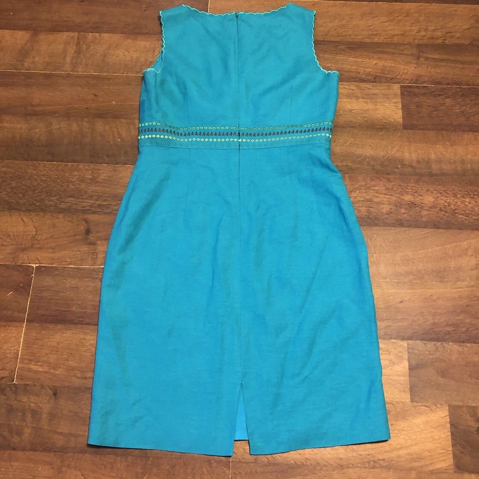 Vestido Donna Morgan Vintage Talla 4P Bordado Floral Mezcla Lino Cremallera Foto 4 de 4