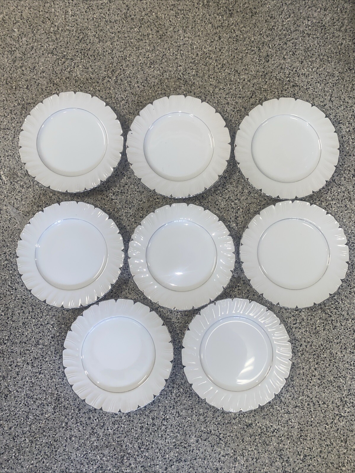 8 Harmony House Fine China Heirloom Salad Plates  ~ Silver Trim ~ 3512 ~