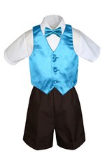 4pc Set Boy Toddler Formal Vest and Bow tie BROWN Shorts set S-4T
