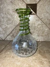 Blenko Crackle Glass Vase Crystal Applied Lime Green Glass Swirled Around Neck