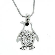 PENGUIN Pendant Made With Swarovski Crystal Necklace Clear Charm 20" Chain