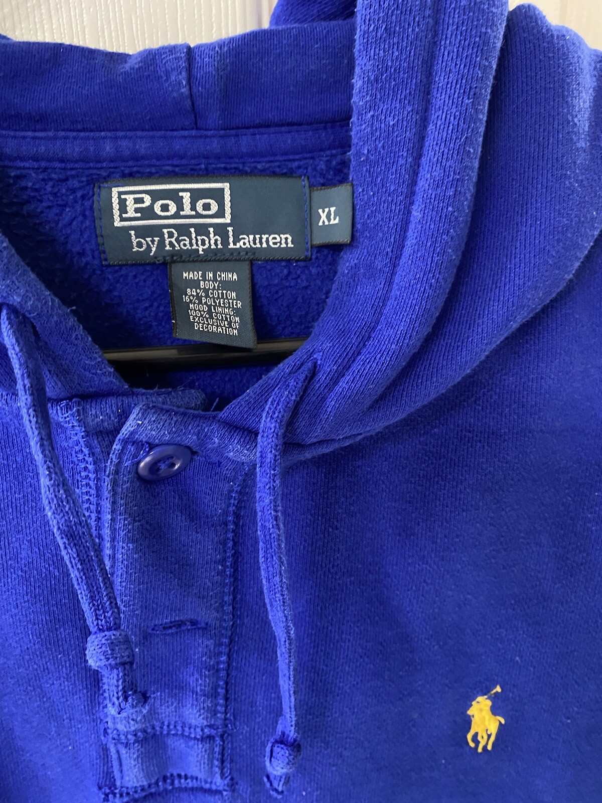 PONY Polo By Ralph Lauren Blu Felpa con Cappuccio Uomo Xl Con Cavallo Giallo