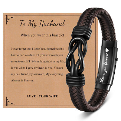 UNGENT THEM Infinity Knot Bracelet - Braided Leather & Stainless Steel, "You Are My Favorite" Gift For Him - View #4
