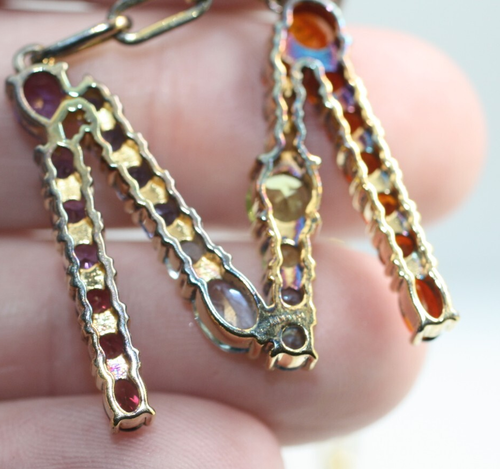 Sterling Silver 925 Vermeil multi color gemstone initial letter M Necklace chain - Picture 7 of 9