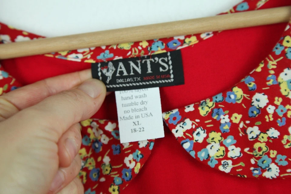 Vestido Jersey Vintage XL Años 90 Cottagecore Cuello Marinero Twee Maestro Rojo Floral Foto 4 de 4