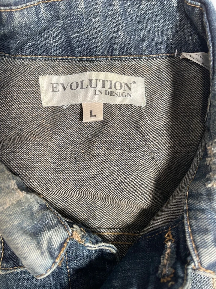 Chaqueta de mezclilla Evolution in Design para hombre grande envejecida motociclista ropa de calle hip hop Foto 4 de 4